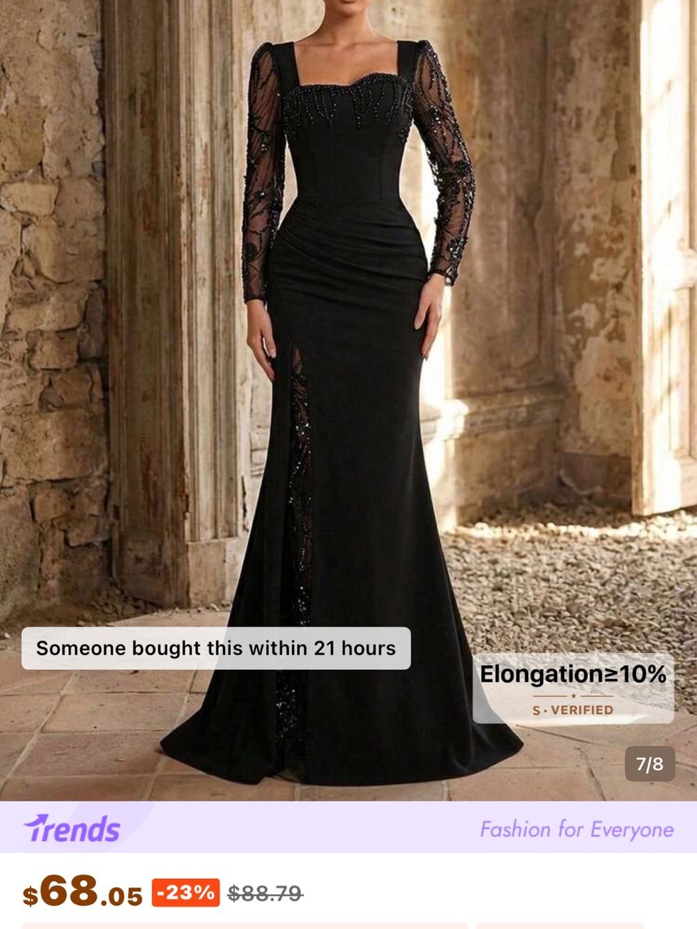 SHEIN Aurelia Black Long Sleeve Beaded Evening Dress NWT